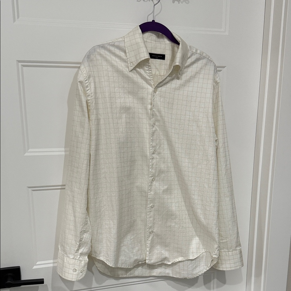 Elegant Cream Checkered Italian Men's Shirt